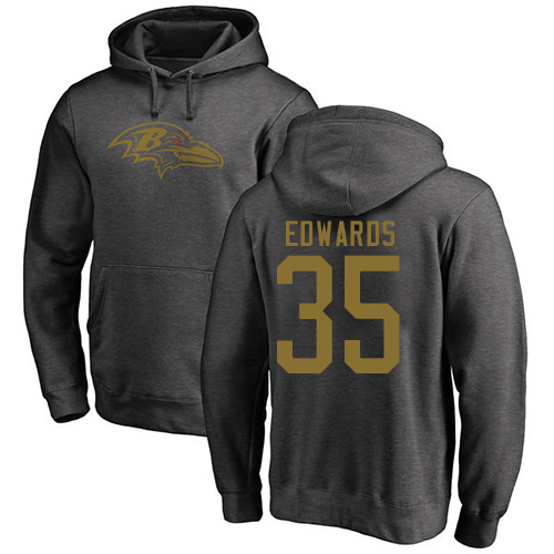 Men Baltimore Ravens Ash Gus Edwards One Color NFL Football 35 Pullover Hoodie Sweatshirt